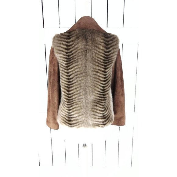 Vintage brown suede leather faux fur zipper jacket Because its by Gino Rossi sue - Picture 5 of 8